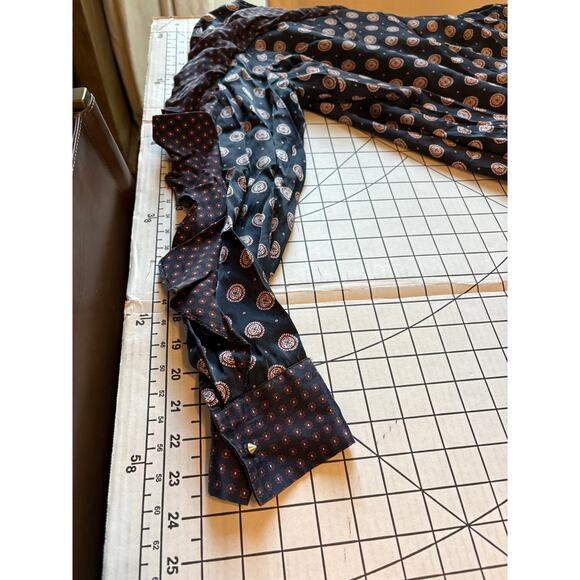 Banana Republic SILK Foulard Ruffle Blue Dress Long Sleeve Gold Stud Buttons 8 - Picture 12 of 14